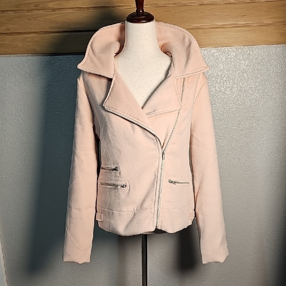 Piperlime Light Pastel Pink Moto Jacket with Oversized Collar and Relaxed Fit LG - Picture 8 of 13